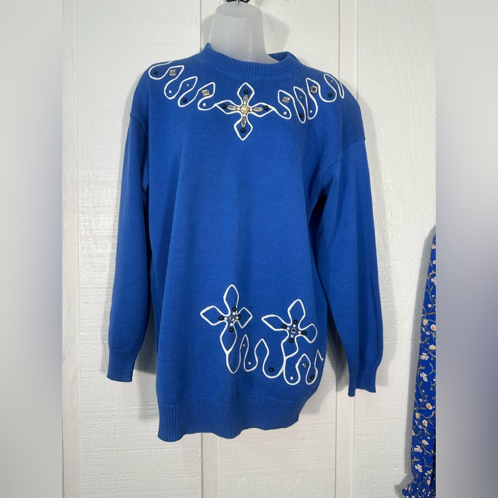 Clodia Dee Women’s Vintage Blue Embellished Sweater No Size EUC